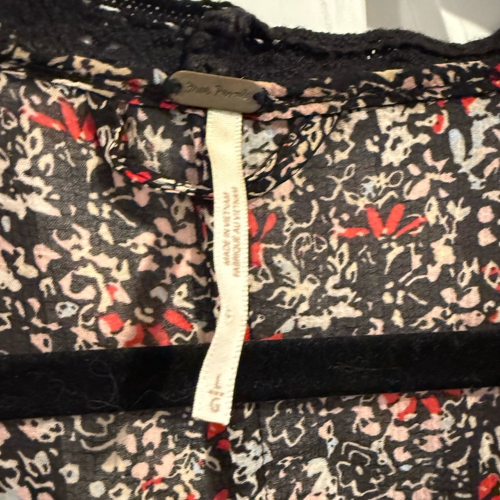 Free People Floral Tie-Front Sheer over Blouse - Black with Red & White Floral - Picture 5 of 5